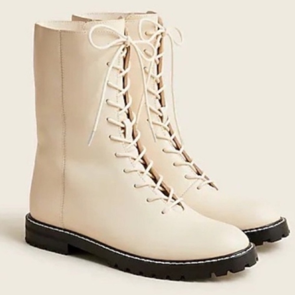 J. Crew Gwen Cream Lug Sole Lace-Up Boots